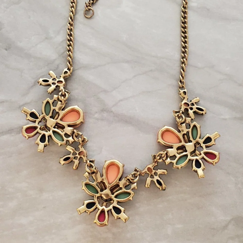 ✨ J.Crew Rhinestone Crystals Cluster Stacked Colorful Statement Necklace ✨